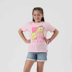 BARBIE - Polera Manga Corta Niña Foto Rosado