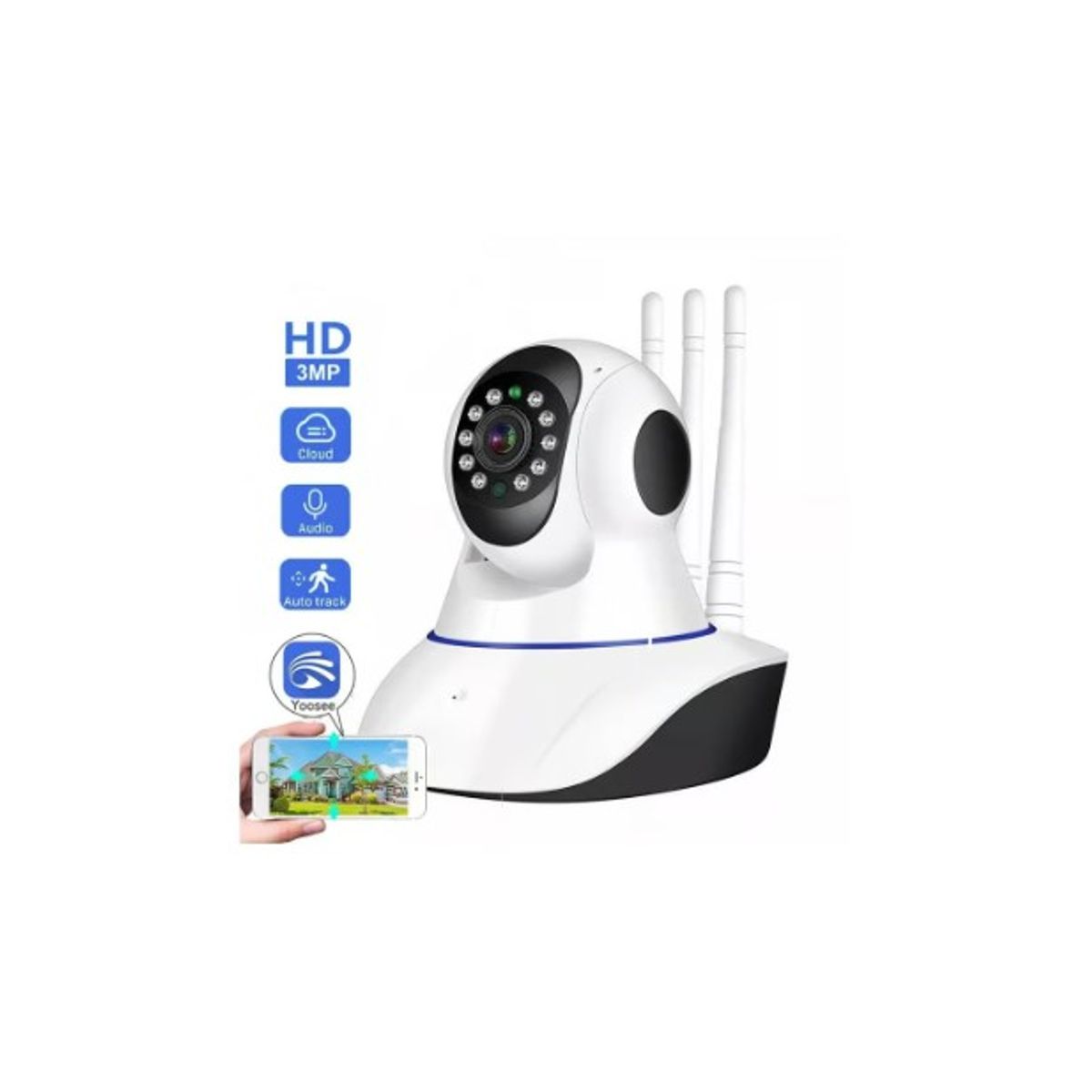 GENERICO - Cámara De Seguridad IP 3 Antenas Wifi