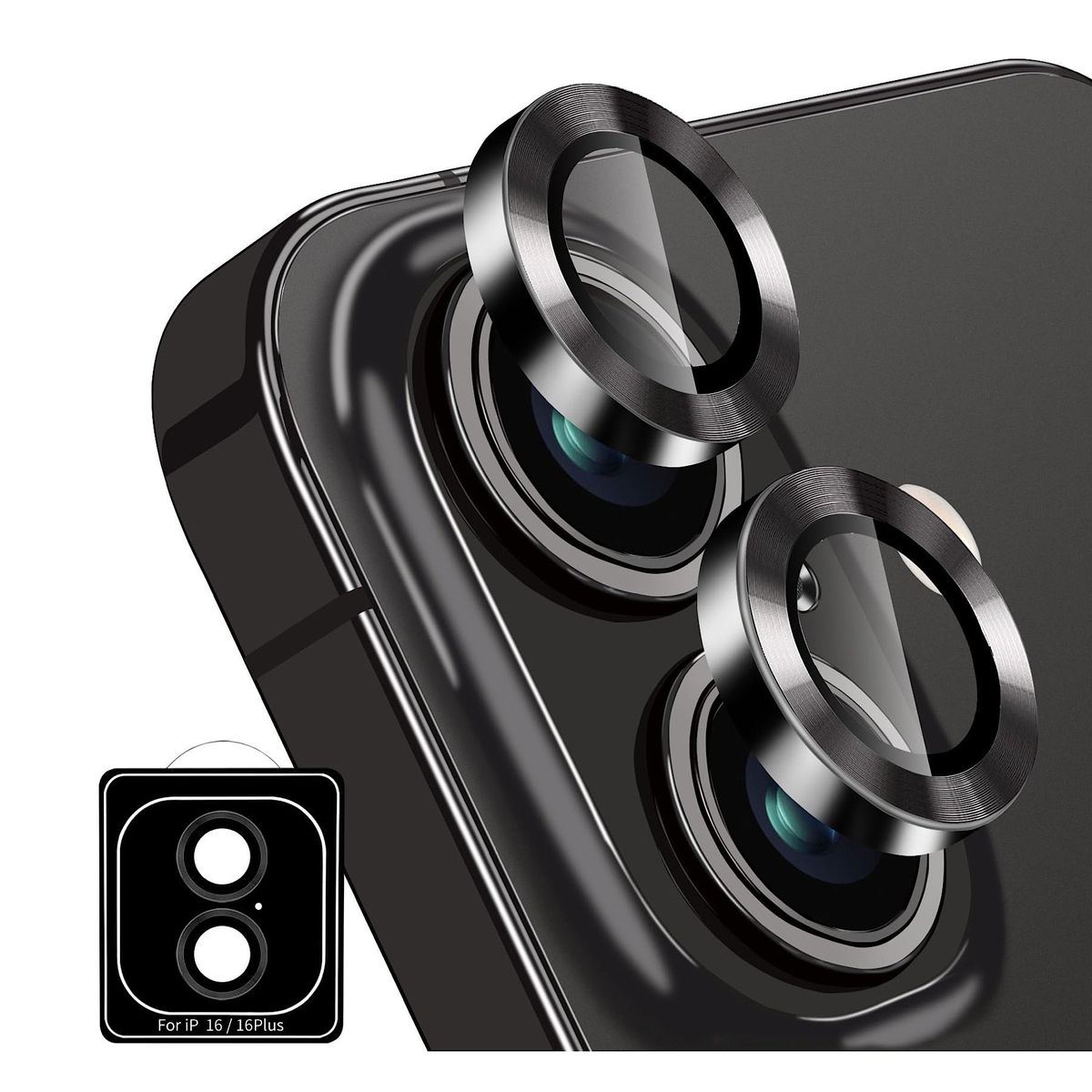 GENERICO - Protector de Lentes Para iPhone 16-16 Plus - Negro