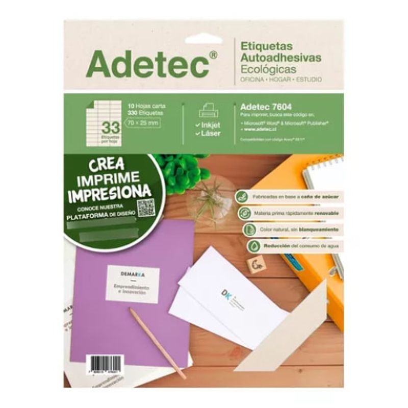 ADETEC - Etiquetas Ecológica Adhesiva Para Impesoras 70x25 mm