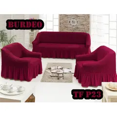 ANGELES DEL HOGAR - Pack Fundas Cubresillon Sofa Turco Cuadrille 3+ 1+1 Cuerpos Burdeo