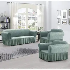 ANGELES DEL HOGAR - Pack Fundas Cubresillon Sofa Turco Liso Con Diseño 3+ 1+1 Cuerpos Gris