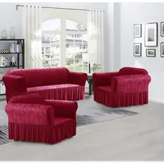 ANGELES DEL HOGAR - Pack Fundas Cubresillon Sofa Turco Liso Con Diseño 3+ 1+1 Cuerpos Burdeos