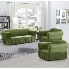 ANGELES DEL HOGAR - Pack Fundas Cubresillon Sofa Turco Liso Con Diseño 3+ 1+1 Cuerpos Verde Oliva