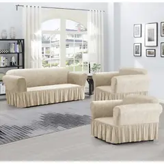 ANGELES DEL HOGAR - Pack Fundas Cubresillon Sofa Turco Liso Con Diseño 3+ 1+1 Cuerpos Beige