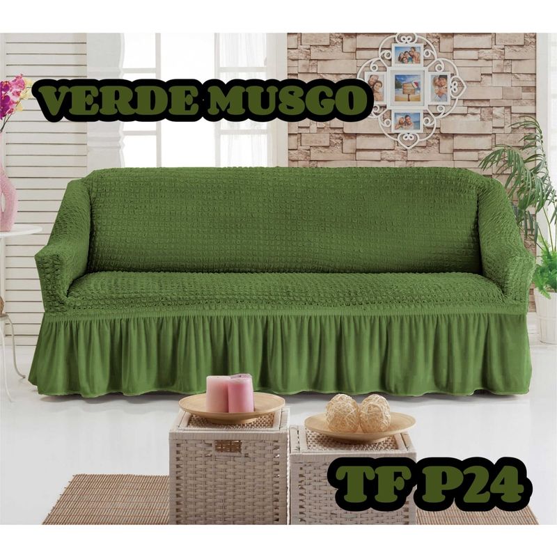 ANGELES DEL HOGAR - Fundas Para Sofa Cubresillones Texturisado cuadrille 3 cuerpos Verde Musgo