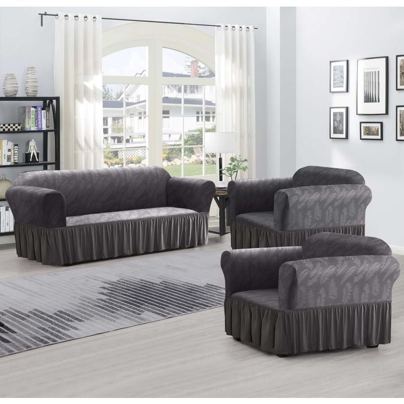 ANGELES DEL HOGAR - Pack Fundas Cubresillon Sofa Turco Liso Con Diseño  3+ 1+1 Cuerpos Gris