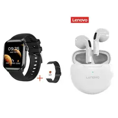 LENOVO - Reloj inteligente resistente al agua Negro+Lenovo HT38 combo Blanco