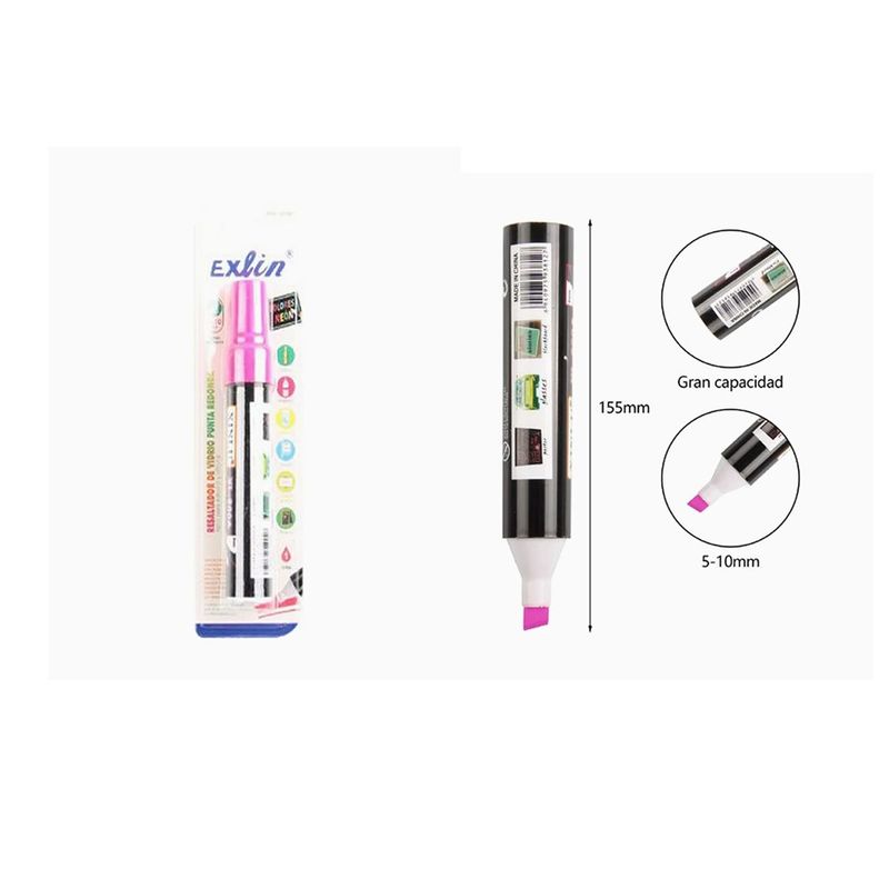 GENERICO - Resaltador de Vidrio Punta Plana 1pcs Rosa
