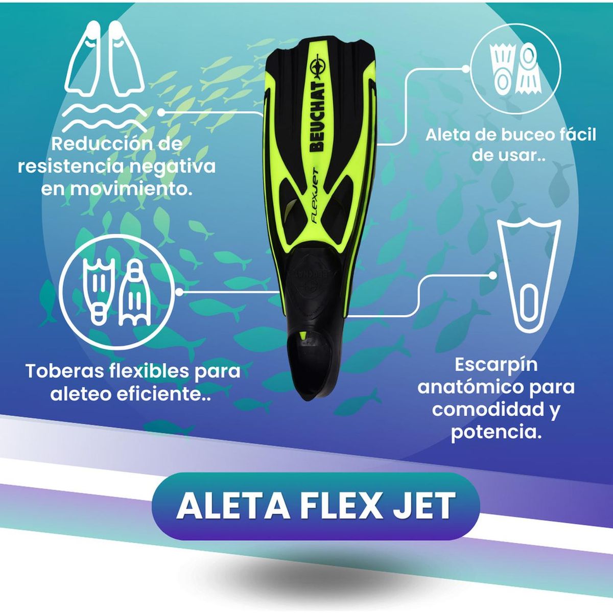 AQUASPORT - Aleta de Buceo Flex Jet Cabosub Velocidad Rendimiento - Amarillo - 38-40