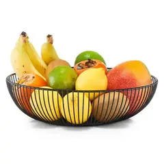 BAZUCA - Frutero Metálico De Mesa Nórdico Redondo Minimalista Negro 28 x 8 cms
