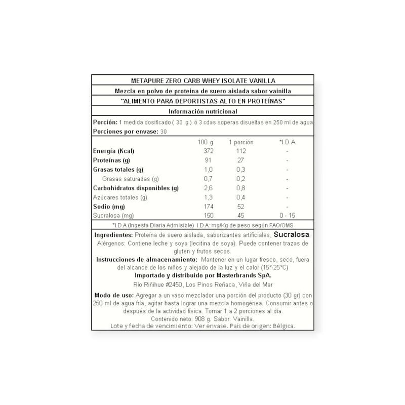 QNT - PROTEINA METAPURE ISO WHEY ZERO VAINILLA 908GR - QNT