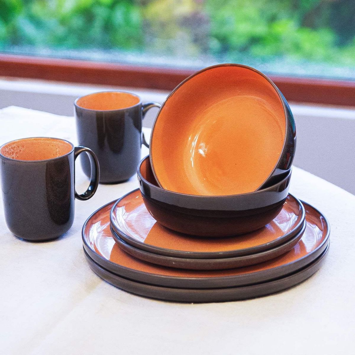 DECO EXPRESS - Juego de loza Cerámica 16 piezas Vajilla Damasco