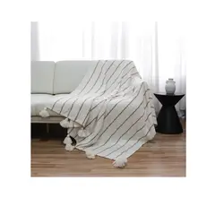 ANGELES DEL HOGAR - Manta Piecera con Ponpones Blanco