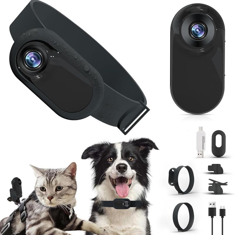 A - Cámara Deportiva para Mascotas y Acción con Collar HD A100 - Negro