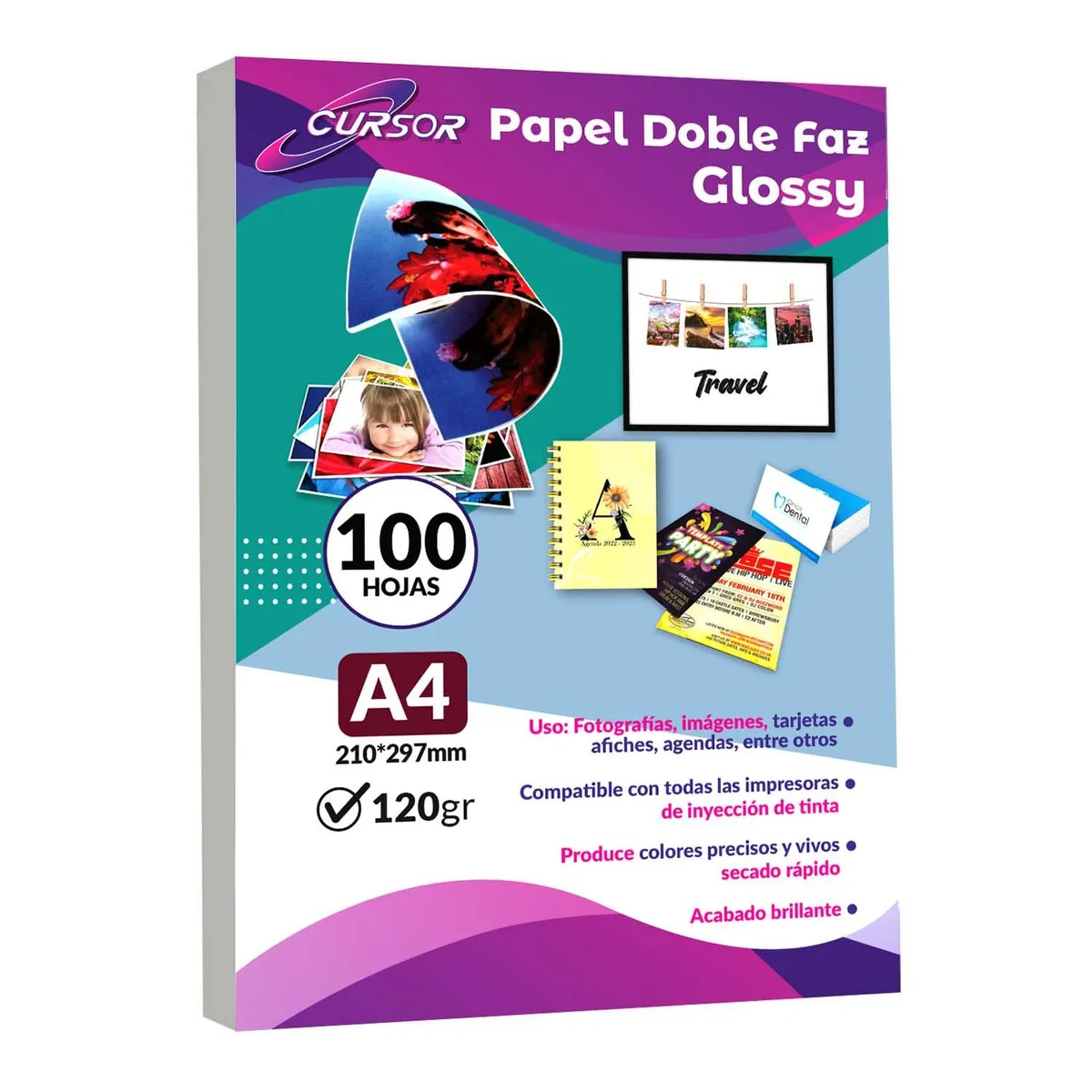CURSOR - Papel Fotográfico Doble Faz Glossy A4 120 Gr 100 Hojas - Blanco