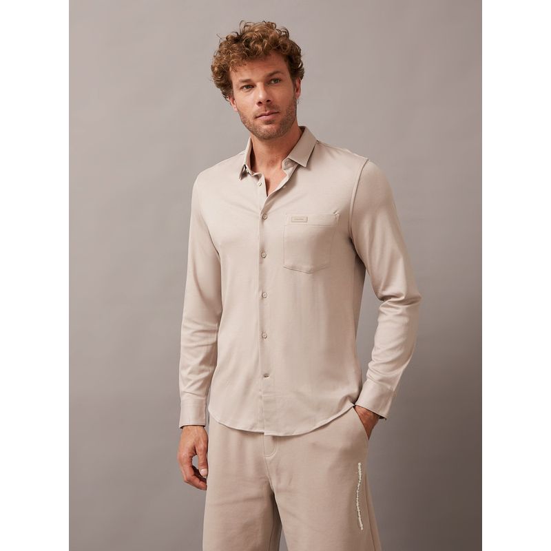 CALVIN KLEIN - Camisa Hombre Smooth Cotton Beige Calvin Klein