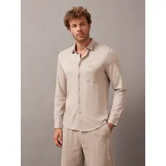 CALVIN KLEIN - Camisa Hombre Smooth Cotton Beige