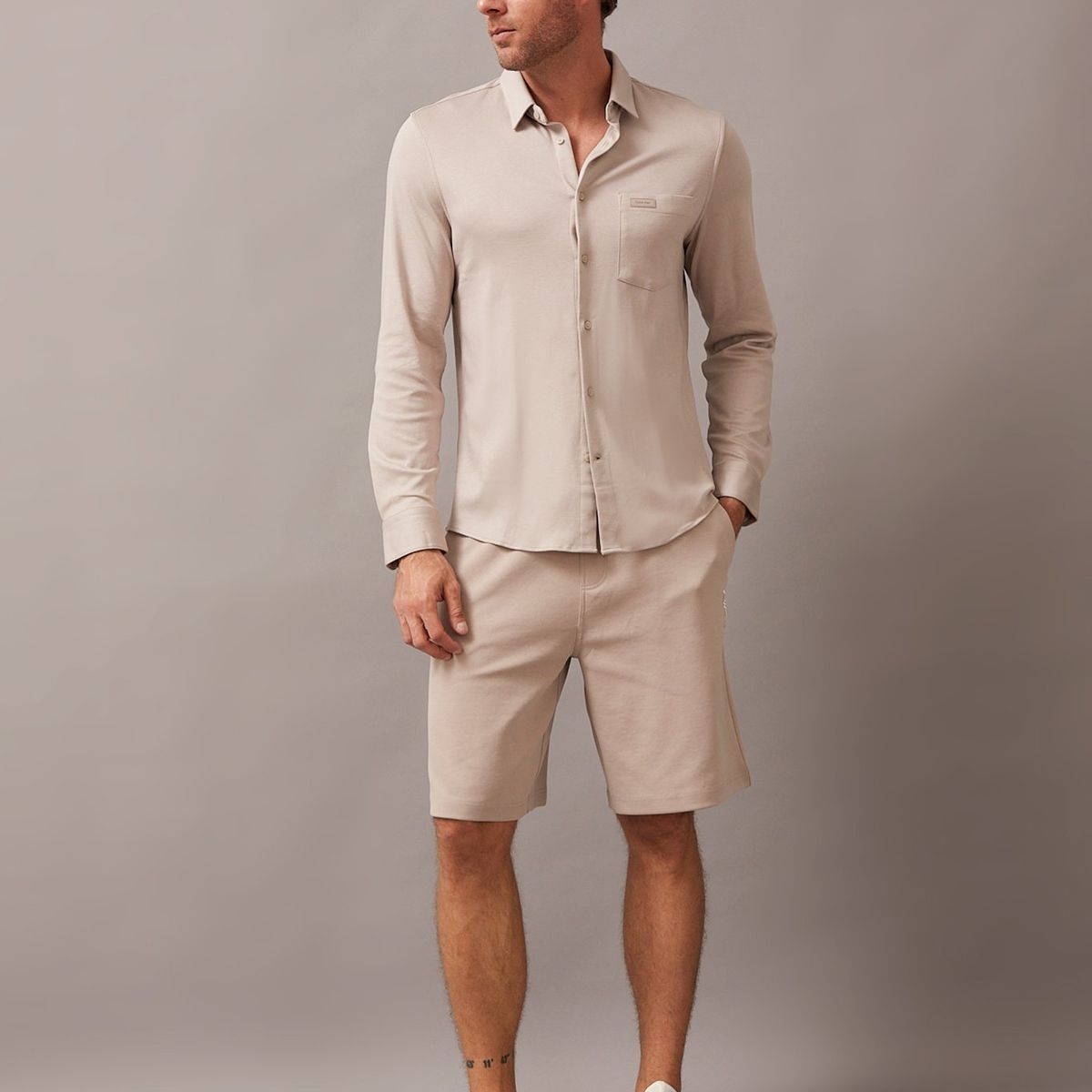CALVIN KLEIN - Camisa Hombre Smooth Cotton Beige Calvin Klein