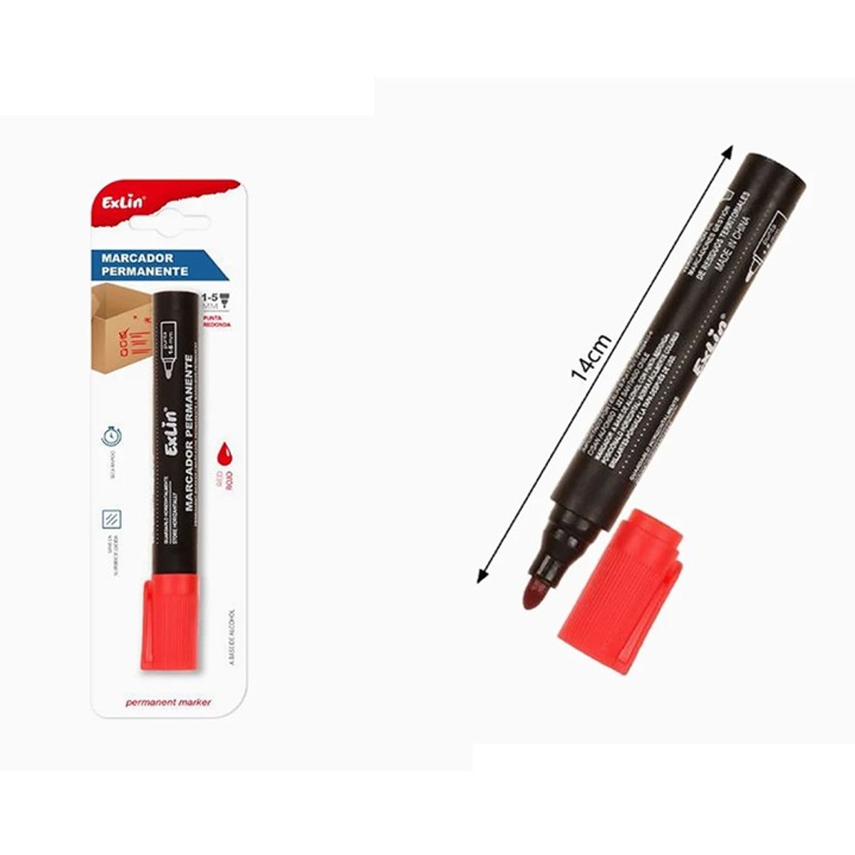 GENERICO - Marcador Punta Redonda Rojo 3pcs 14cm
