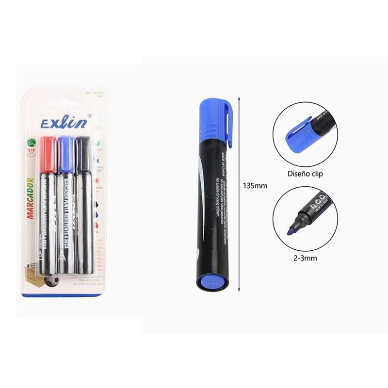 GENERICO - Marcador Punta Resistente 3 colores 14cm