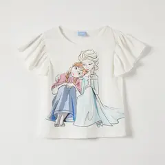 DISNEY - Polera Manga Corta Niña Elsa y Anna Frozen Blanco