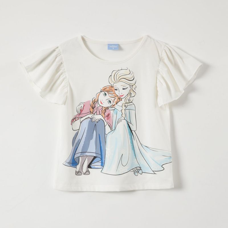 DISNEY - Polera Manga Corta Niña Elsa y Anna Frozen Blanco Disney