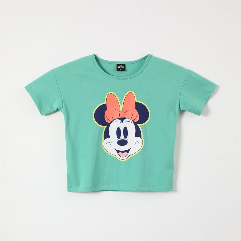 DISNEY - Polera Manga Corta Niña Crop Minnie Verde Disney