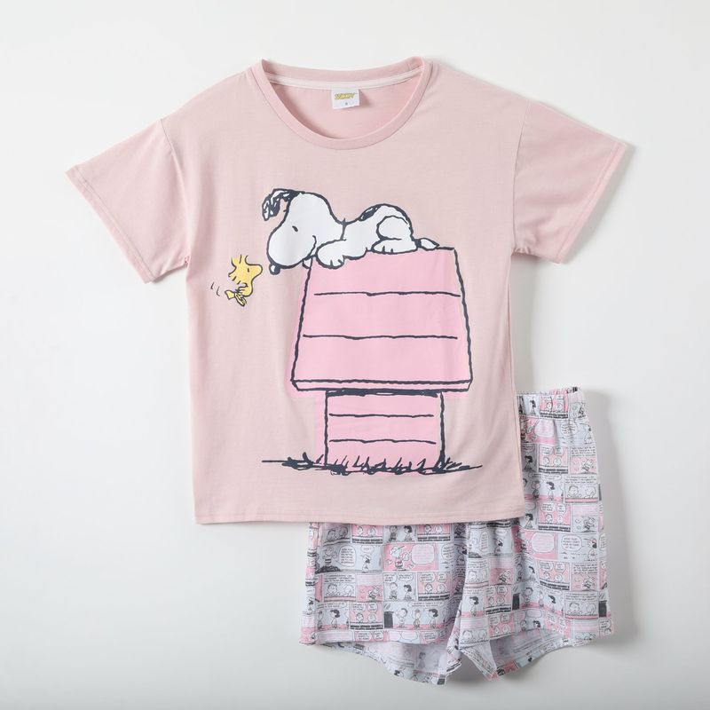 SNOOPY - Pijama Corto Mujer Casa Rosado Snoopy