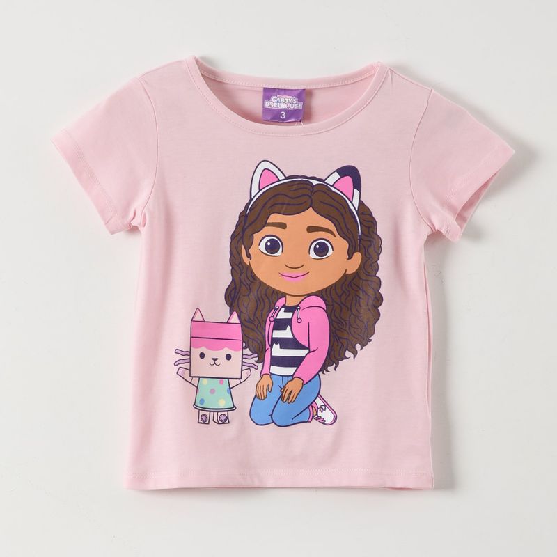 LA CASA DE GABBY - Polera Manga Corta Niña Gato Rosado Gabby Doll House