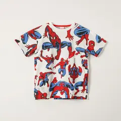 MARVEL - Polera Manga Corta Niño Full Print Spiderman Beige