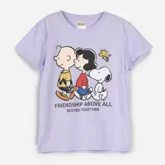 SNOOPY - Polera Manga Corta Niña Personajes Lila