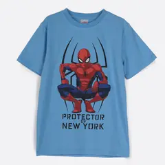MARVEL - Polera Manga Corta Niño Spiderman Celeste