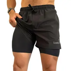 KONKO ACTIVE - Short Deportivo Hombre Con Calza 2 en 1 Negro Perfect Black Konko