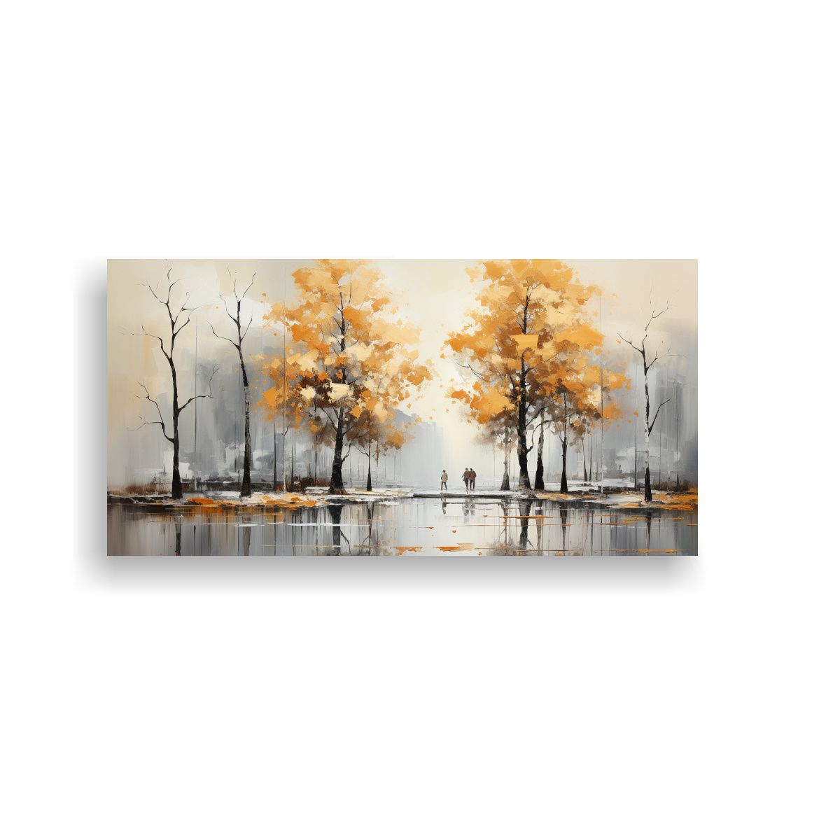 GENERICO - Pintura Abstracta De árboles En Plata Y Blanco Pa 160x80cm