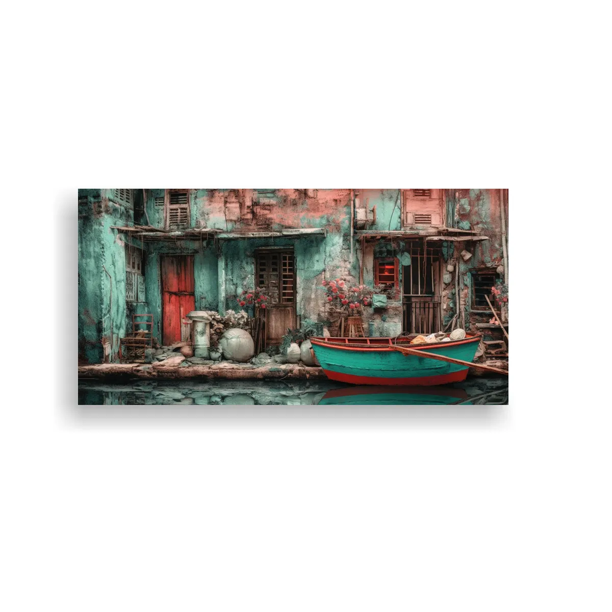 GENERICO - Pinturas Decorativas Surrealistas En Turquesa Y Ro 160x80cm