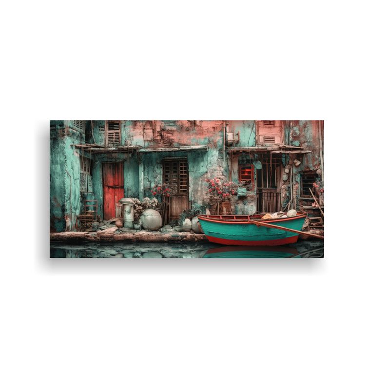 GENERICO - Pinturas Decorativas Surrealistas En Turquesa Y Ro 160x80cm