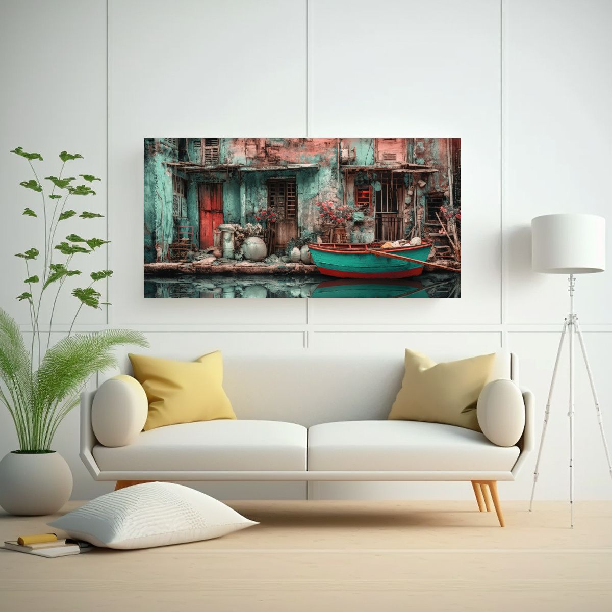 GENERICO - Pinturas Decorativas Surrealistas En Turquesa Y Ro 160x80cm