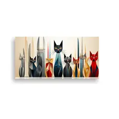GENERICO - Cuadros Decorativos De Acuarela Gatos Y Líneas Si 100x50cm