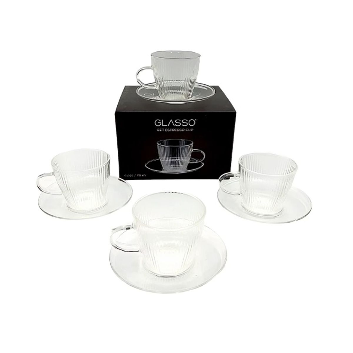 GLASSO - SET 4 TAZAS C/PLATO ESPRESSO GLASSO