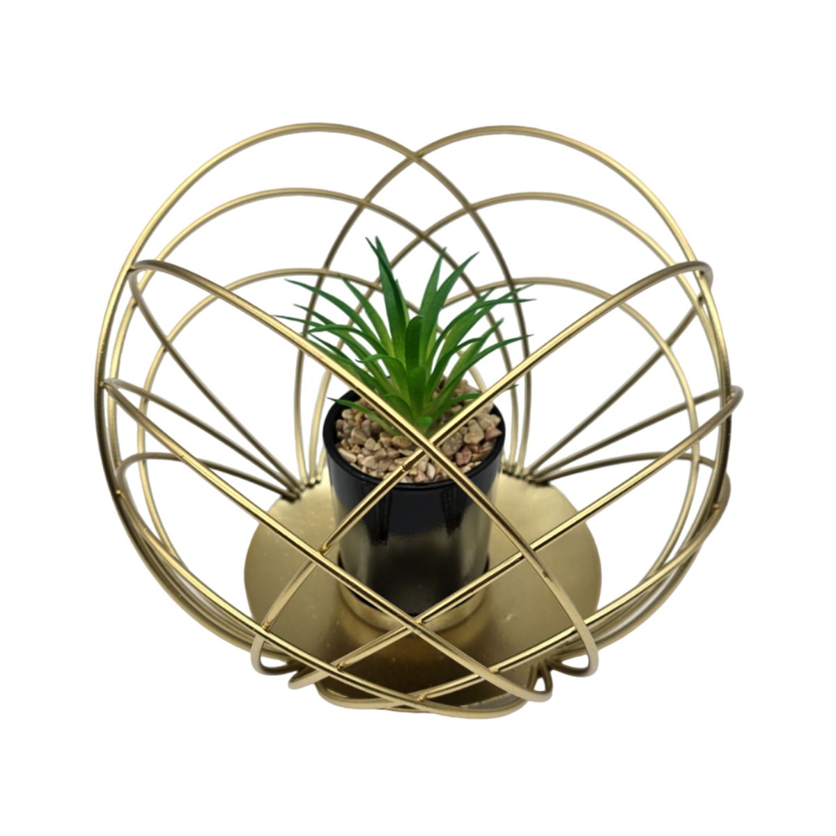 GENERICO - Figura Decorativa Candelabro Esfera Dorada Con Mini Planta