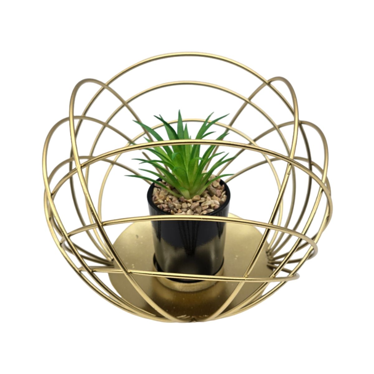 GENERICO - Figura Decorativa Candelabro Esfera Dorada Con Mini Planta
