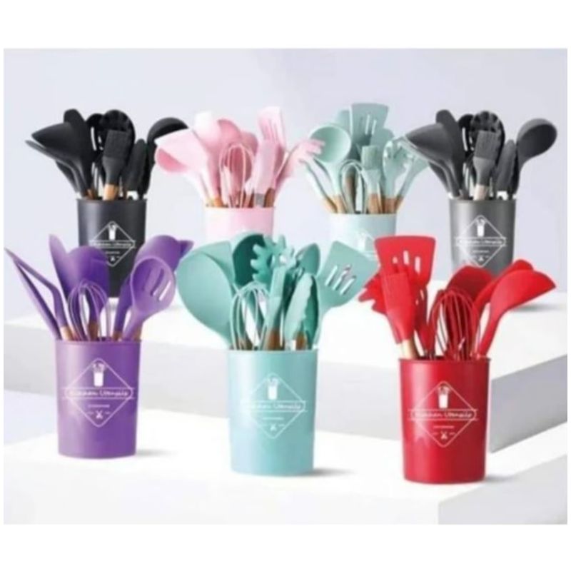 GENERICO - Set 19 Utensilios Cocina Silicona Madera Colores