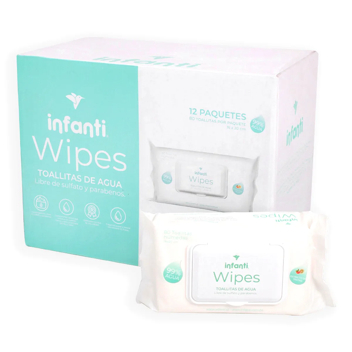 INFANTI - Wipes Toallas Húmedas Water Infanti - Caja 12 paquetes 960 unidades
