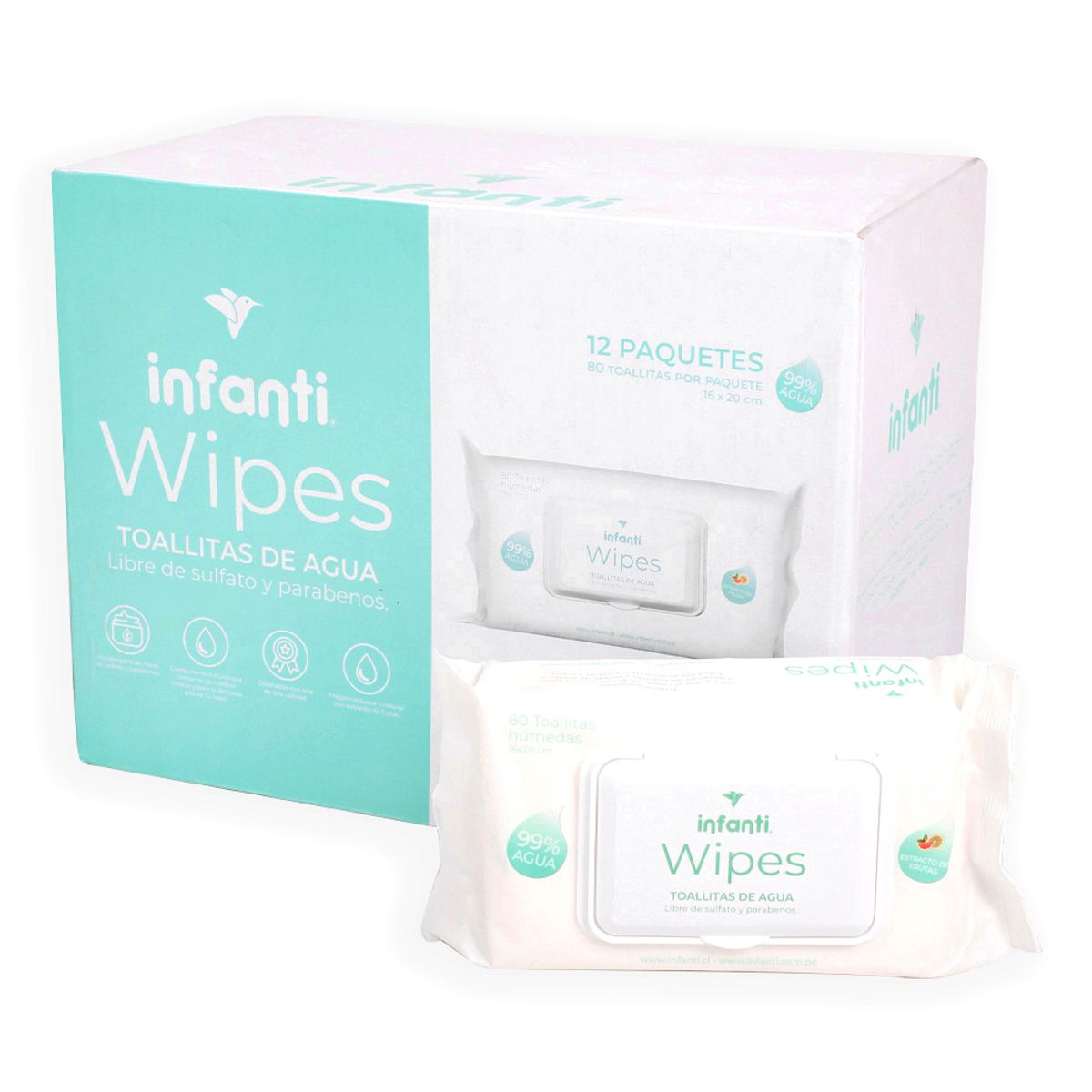 INFANTI - Wipes Toallas Húmedas Water Infanti - Caja 12 paquetes 960 unidades