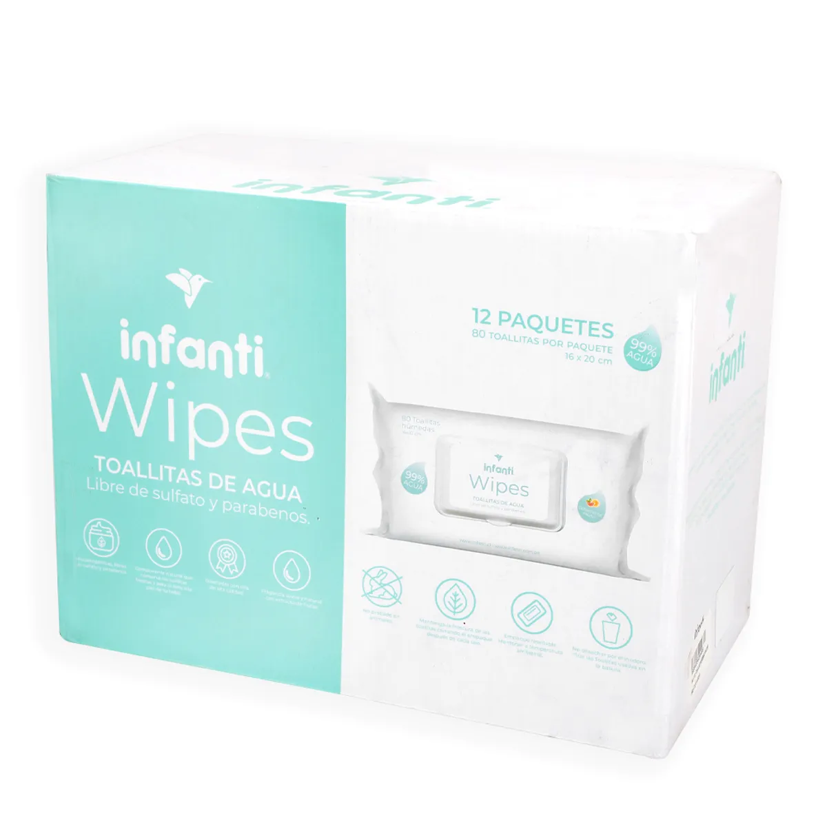 INFANTI - Wipes Toallas Húmedas Water Infanti - Caja 12 paquetes 960 unidades