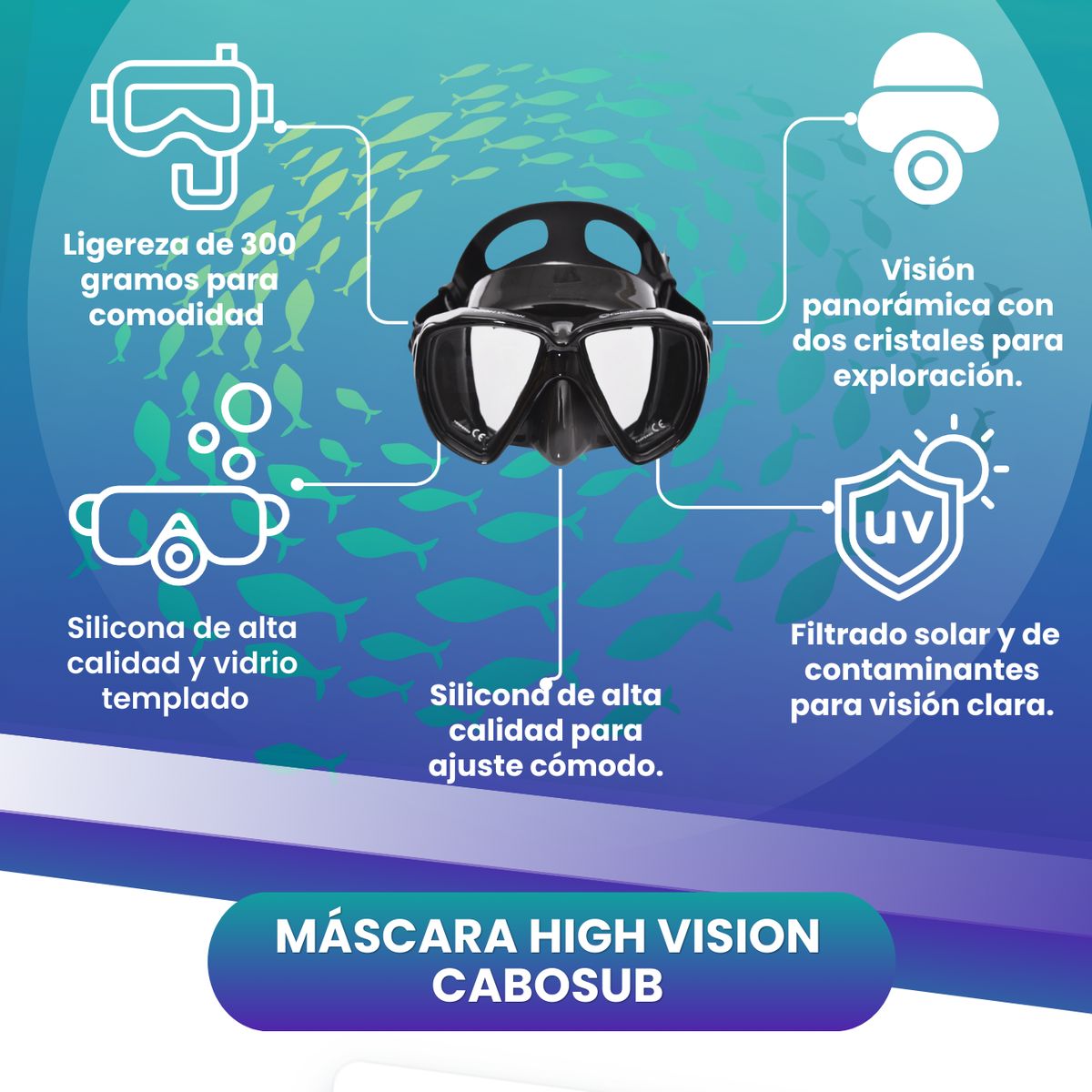 CABOSUB - Máscara Buceo  Snorkeling High Visión Cabosub Grey