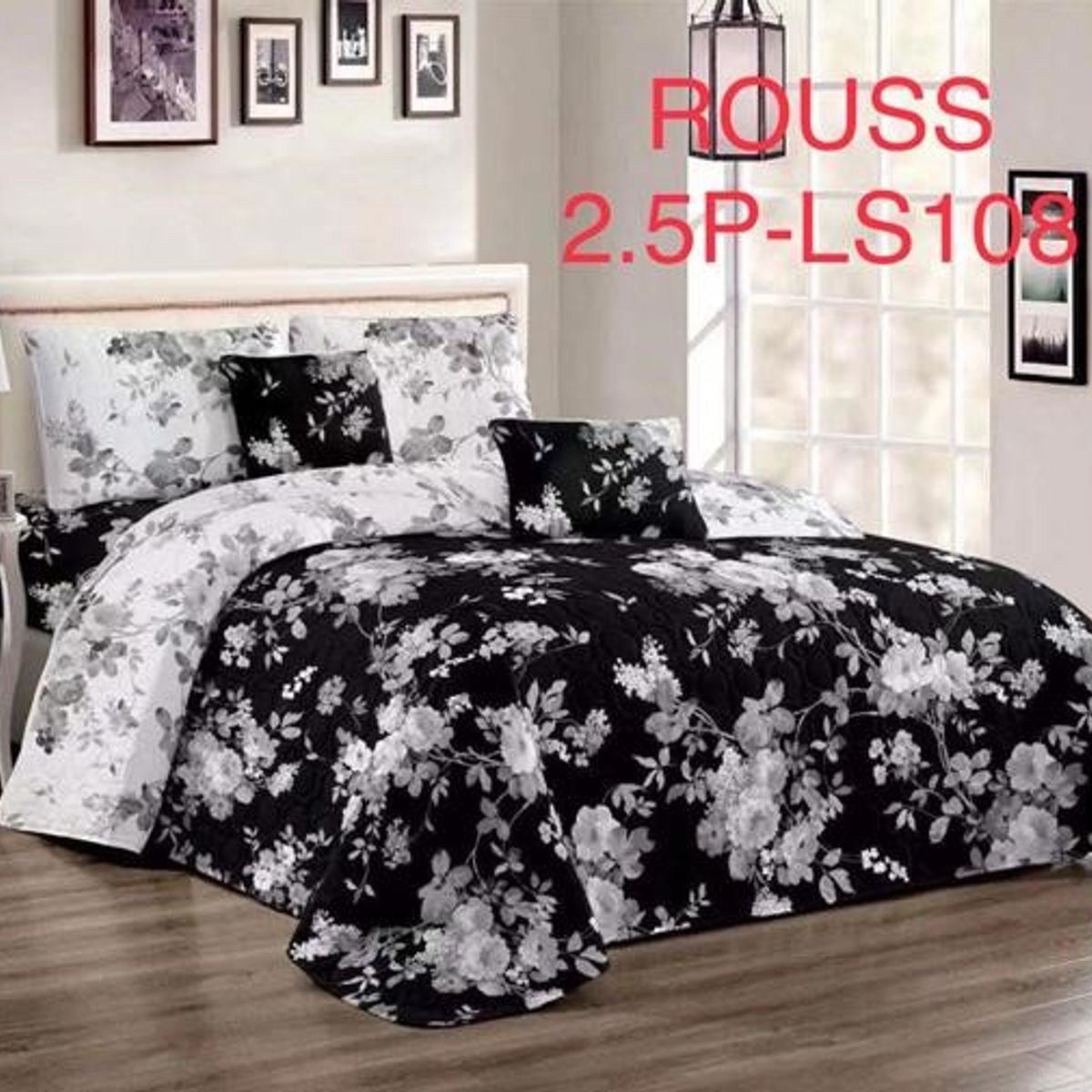 GENERICO - Cobertor tipo Quilts de Verano King - Cubrecamas Negro Flores