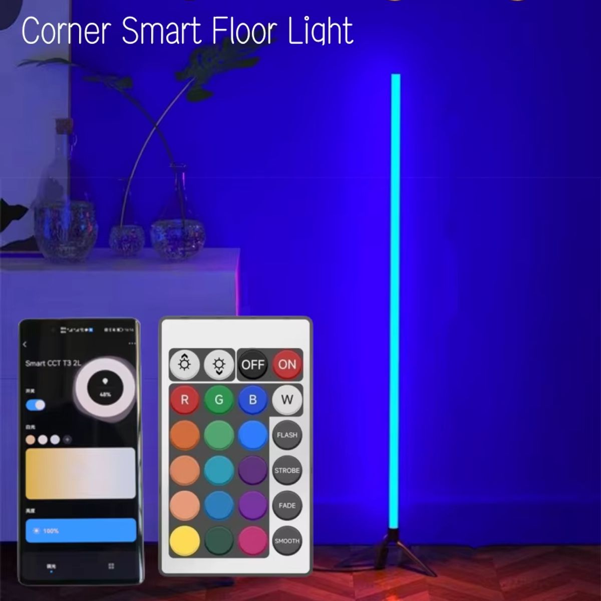 GENERICO - Lampara Esquinera Pie Usb Luces Led Rgb Ambiente Elegante