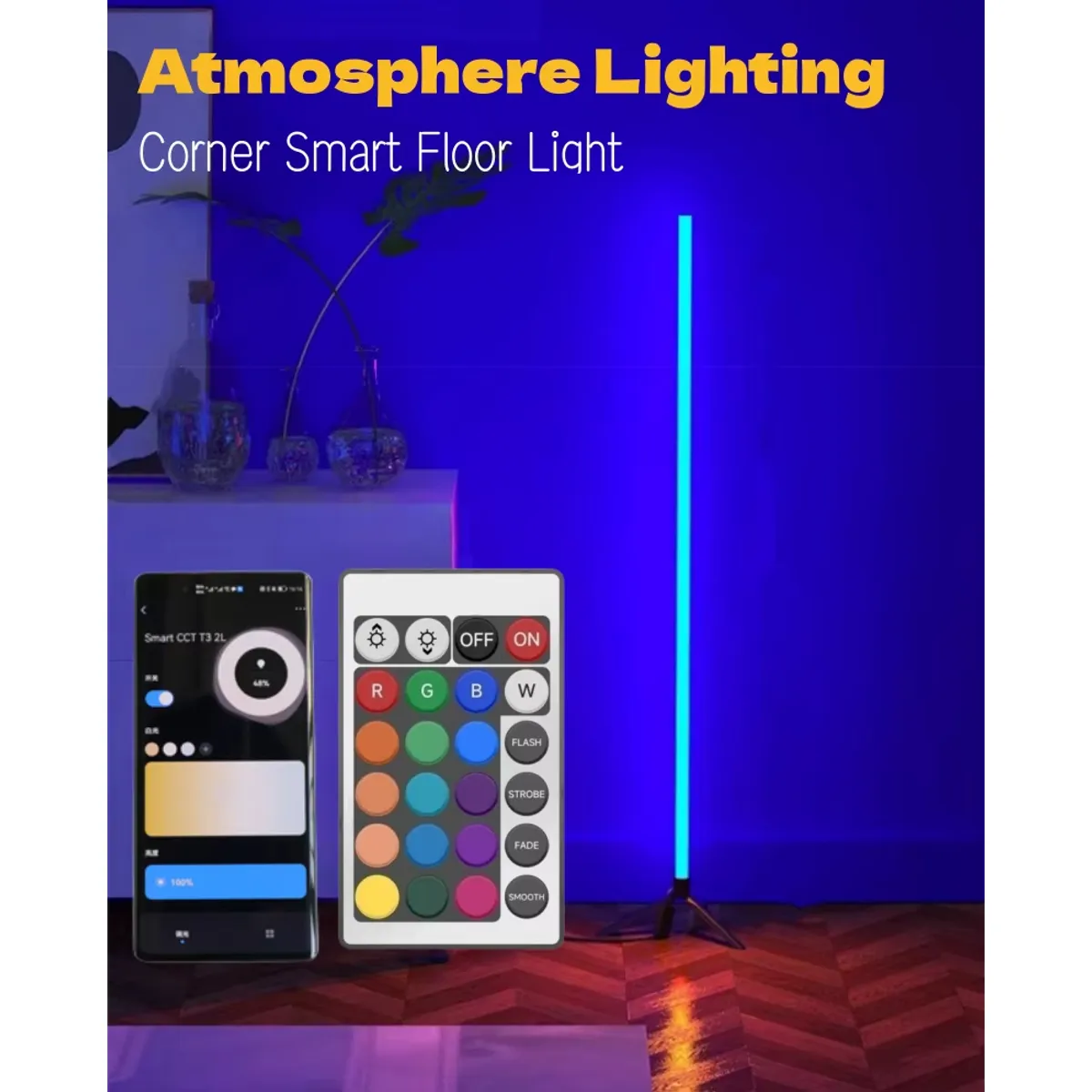 GENERICO - Lampara Esquinera Pie Usb Luces Led Rgb Ambiente Elegante